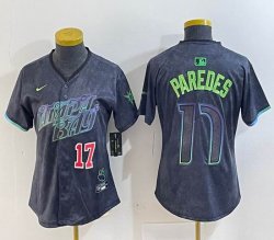 Women Nike Tampa Bay Rays #17 Paredes black majestic baseball jersey city version 01