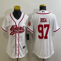 Women Nike 49ers #97 Nick Bosa white baseball jerseys Joint name-BD