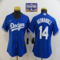 Women Los Angeles Dodgers #14 Enrique Hernandez blue majestic baseball jersey 2020 Dodger World Series Champions