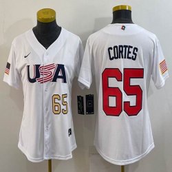 Women 2023 World Cup #65 Nestor Cortes white USA majestic baseball jerseys 03