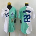 Women Nike Los Angeles Dodgers #22 Bad Bunny green white splits majestic baseball Jerseys-BD