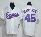 Montreal Expos 45 Pedro Martinez White Blue stripes mlb Jerseys