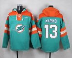 Custom Miami Dolphins #13 Marino light green orange nfl Hooded Sweatshirt