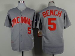 Cincinnati Reds #5 Johnny Bench gray throwback MLB baseball Jerseys-SG