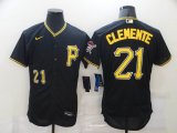 Nike Pittsburgh Pirates 21 Roberto Clemente black Flexbase Authentic Collection Jerse-BDy