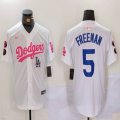 Nike Los Angeles Dodgers #5 Freddie Freeman white pink majestic baseball jerseys Joint Name 03