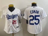 Youth Los Angeles Dodgers #25 Tommy Edman white majestic baseball Jersey