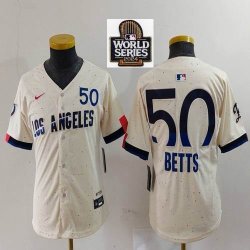 Youth Nike Los Angeles Dodgers #50 Mookie Betts beige fashion majestic baseball Jerseys-BD 05