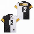 Pittsburgh Steelers #12 Terry Bradshaw black white splits throwback nfl jersey-SG