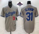 2024 World Series Champions Los Angeles Dodgers #31 Tyler Glasnow gray majestic baseball jerseys 03