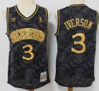 Philadelphia 76ers #3 Allen Iverson black gold throwback baseball jerseys