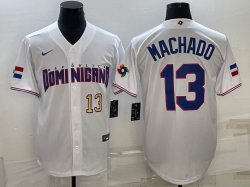 2023 World Cup Dominican Republic\'s #13 Manny Machado white majestic baseball jerseys 03