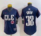 Women Nike Cleveland Indians #38 Kwan blue majestic baseball jersey -BD 02