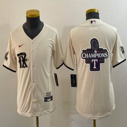 Youth Nike Texas Rangers blank beige majestic baseball jerseys Champions patch