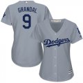 Women Los Angeles Dodgers #9 Yasmani Grandal gray majestic baseball jersey