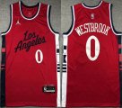 Jordan logo Los Angeles Clippers #0 Russell Westbrook red basketball jerseys