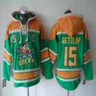 Reebok Anaheim Ducks Ryan Getzlaf #15 green yellow NHL hooded sweatshirt