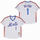 New York Mets 1# Mookie Wilson throwback 1986 white blue stripe MLB Jersey