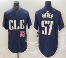 Nike Cleveland Indians #57 Shane Bieber blue majestic baseball jersey -BD 02