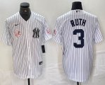 Nike New York Yankees #3 Babe Ruth white MLB baseball Jersey Joint name -BD 02