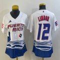 Women Puerto Rico Baseball Francisco Lindor White 2023 World Baseball Classic Replica Player Jersey 08