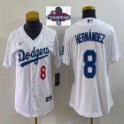 Women 2024 World Series Champions patch Los Angeles Dodgers #8 Enrique Hernandez white majestic baseball jerseys 01