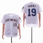 Milwaukee Brewers 19 Robin Yount white with blue stripe Flexbase Authentic Collection Jersey