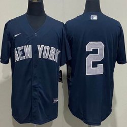 New York Yankees #2 Derek Jeter dark blue majestic baseball Jerseys-WL