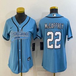 Women Nike Panthers #22 Christian McCaffrey skyblue baseball jerseys Joint name-BD