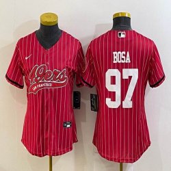 Women 49ers #97 Nick Bosa red baseball jerseys Joint name-BD