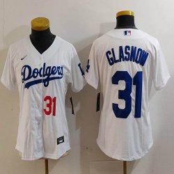 Women Nike Los Angeles Dodgers #31 Tyler Glasnow white fashion MLB baseball Jersey-Joint name-BD 01