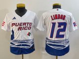 Women Puerto Rico Baseball Francisco Lindor White 2023 World Baseball Classic Replica Player Jersey 08