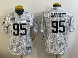 Women Cleveland Browns 95# Myles Garrett Nike Arctic Camo 2024 Salute to Service Limited Jersey