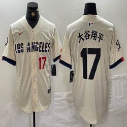 Nike Los Angeles Dodgers #17 Shohei Ohtani beige fashion MLB baseball Jersey 02