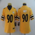 Women Nike Pittsburgh Steelers #90 T. J. Watt yellow Color Rush Limited Jersey-Inverted version