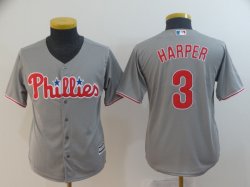 Youth Philadelphia Phillies #3 Bryce Harper gray majestic mlb Jersey