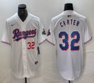 Nike Texas Rangers #32 Evan Carter white majestic baseball jerseys Champion patch-BD 01