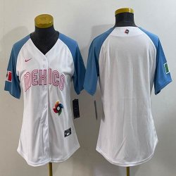 Youth 2023 World Cup Mexico blank white skyblue majestic baseball jerseys 03