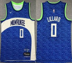 Youth Nike Milwaukee Bucks #0 Damian Lillard blue beige nba basketball Jerseys -XD