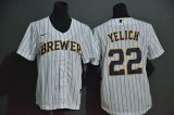 Youth Nike Milwaukee Brewers #22 Christian Yelich white majestic baseball Jersey