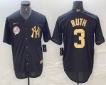 Nike New York Yankees #3 Babe Ruth black gold majestic baseball Jersey 02