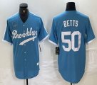 Nike Los Angeles Dodgers #50 Mookie Betts skyblue throwback MLB baseball Jersey