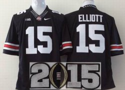 College National Championship Bowl Ohio State Buckeyes #15 Ezekiel Elliott black NCAA Jerseys 2015 patch