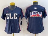 Women Nike Cleveland Indians blank blue majestic baseball jersey-BD 02