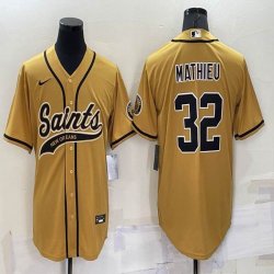 Nike New Orleans Saints #32 Tyrann Mathieu yellow baseball jerseys Joint name-BD