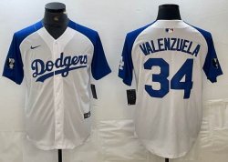 Nike Los Angeles Dodgers #34 Fernando Valenzuela white blue fashion majestic baseball Jersey 04