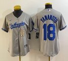 Youth Nike Los Angeles Dodgers #18 Yoshinobu Yamamoto gray majestic baseball jerseys 01