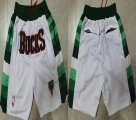 Milwaukee Bucks white green nba shorts with pocket -XD