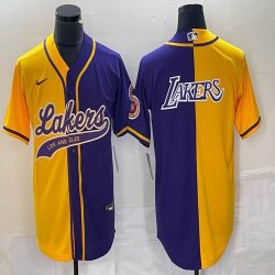 Nike NBA Los Angeles Lakers purple and yellow splits baseball jerseys Joint name-BD 01