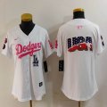 Women Nike Los Angeles Dodgers white pink fashion MLB baseball Jersey-Joint name-BD 03